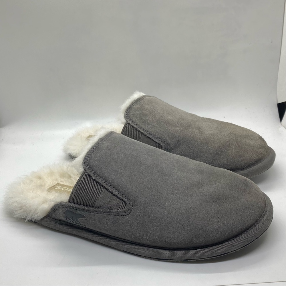 SOREL Hadley Quarry Mule Slip On Slippers in Grey Faux Fur Lined Size 6